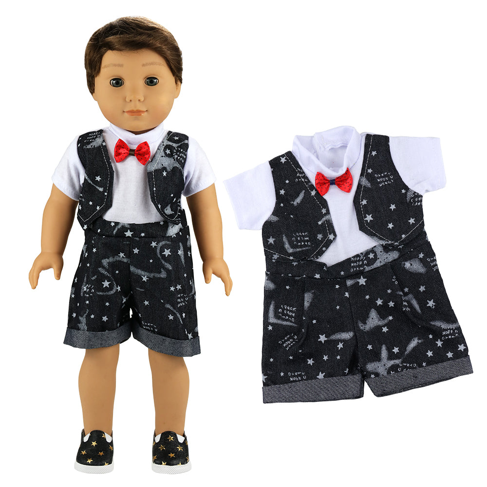 BARWA Boy Doll Costume 5-piece Boy Doll Costume 2 Pairs of Shoes 1 Pair of Glasses Suitable for 18-inch Boy Doll Costume