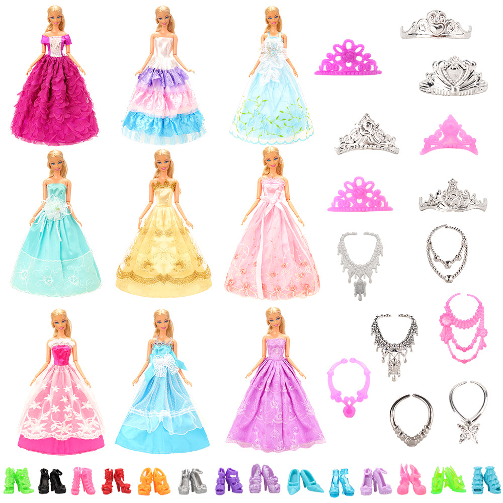 BARWA 10 dresses with 17 accessories handmade doll clothing and accessories wedding party dresses, suitable for 11.5-inch dolls