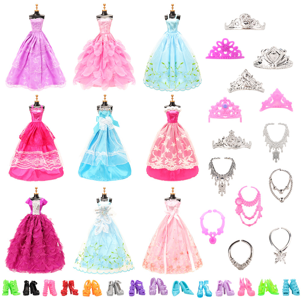 BARWA 10 dresses with 17 accessories handmade doll clothing and accessories wedding party dresses, suitable for 11.5-inch dolls