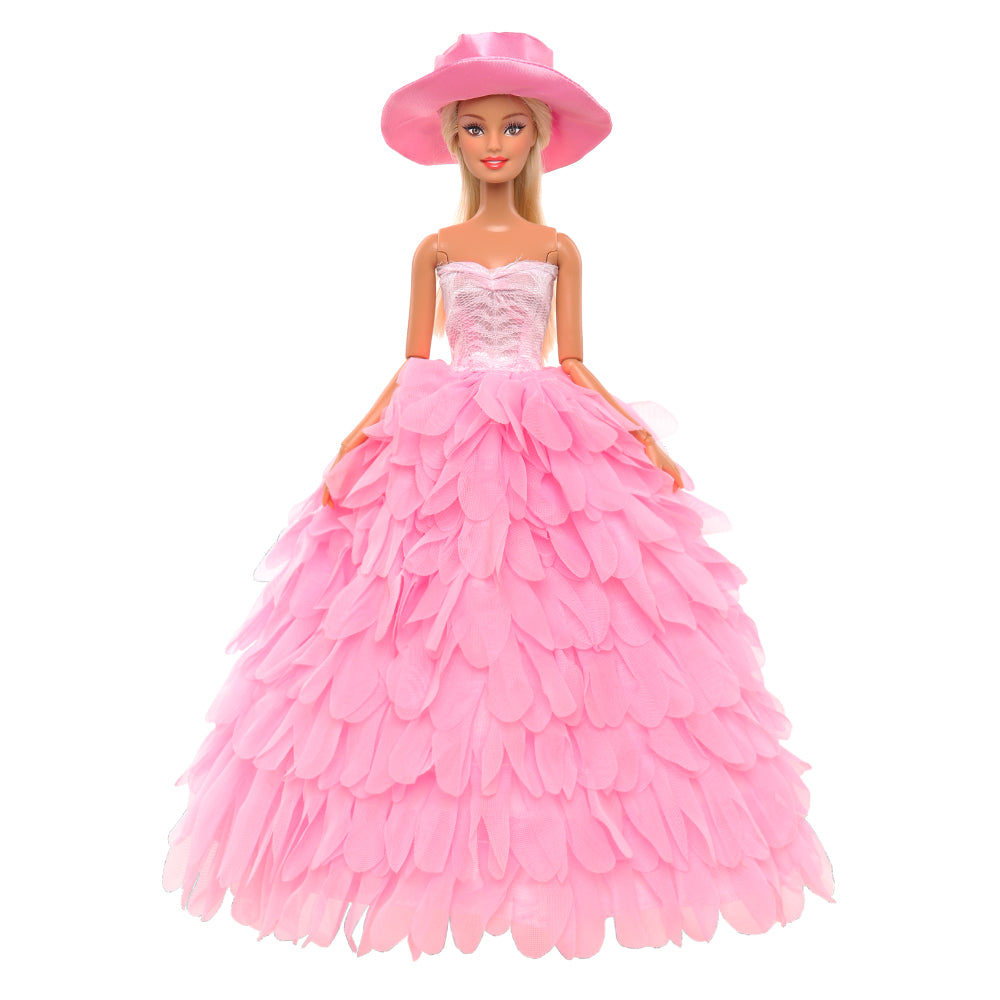 BARWA white wedding dress with veil and pink princess evening dress gown gown suit with hat fits 11.5 inch girl doll