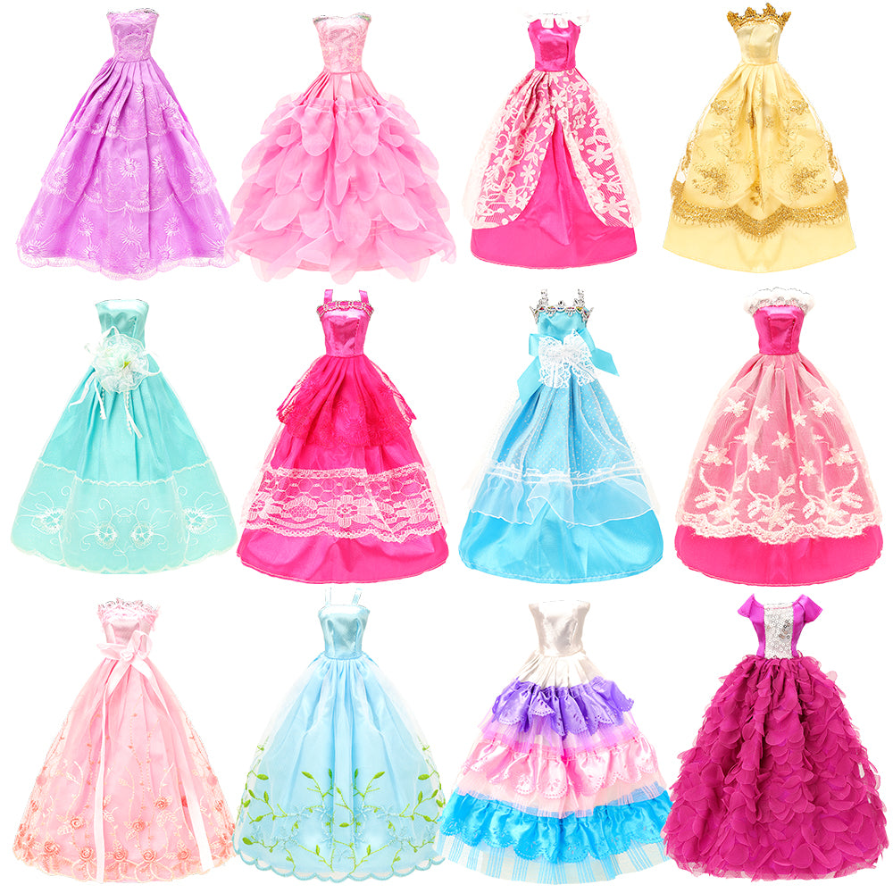 BARWA 10 dresses with 17 accessories handmade doll clothing and accessories wedding party dresses, suitable for 11.5-inch dolls