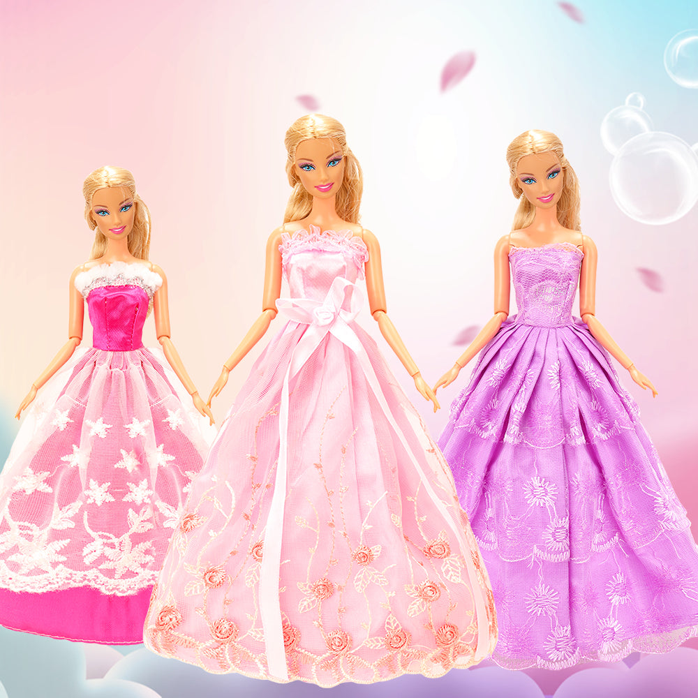 BARWA 10 dresses with 17 accessories handmade doll clothing and accessories wedding party dresses, suitable for 11.5-inch dolls