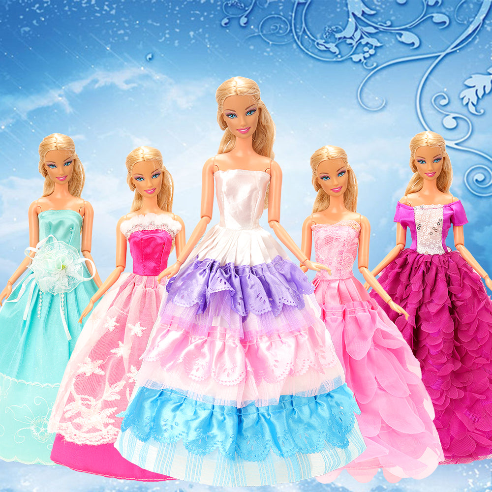 BARWA 10 dresses with 17 accessories handmade doll clothing and accessories wedding party dresses, suitable for 11.5-inch dolls